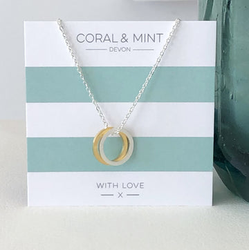 Double Eternity Necklace   Coral and Mint